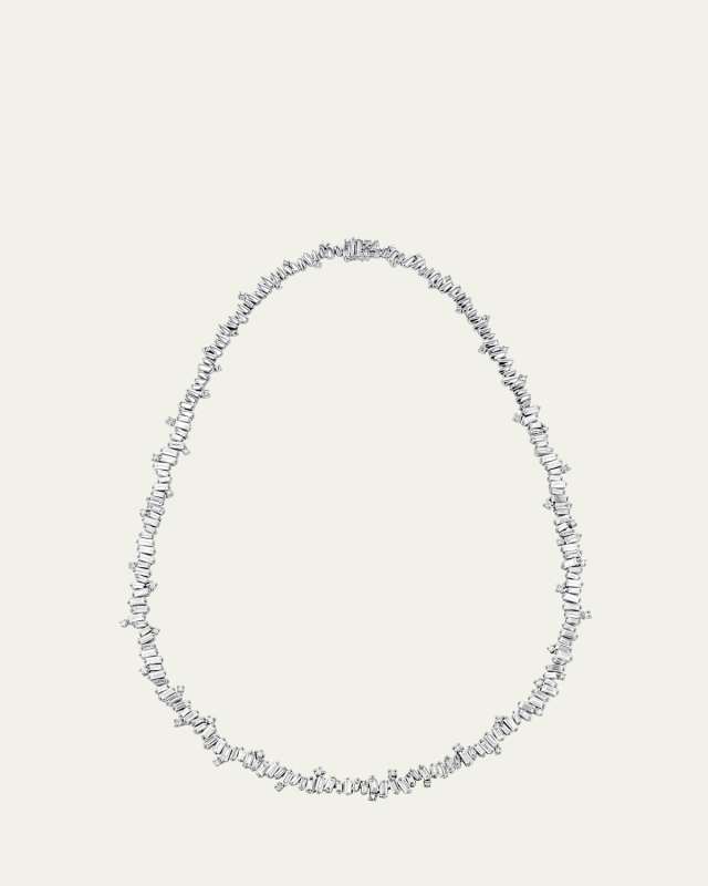 18K White Gold Baguette and Round Tennis Necklace